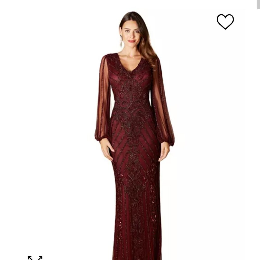 LARA 29369 - LONG FLUTTER SLEEVES BEADED DRESS